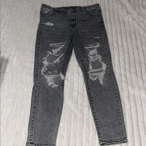 American Eagle Outfitters High-Rise Distressed Gray Jeans